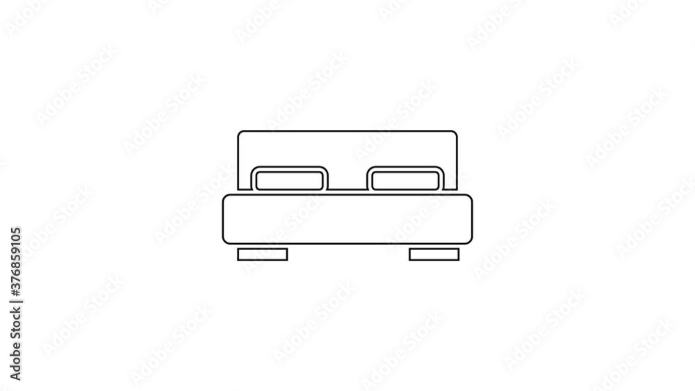 Black line Big bed for two or one person icon isolated on white background. 4K Video motion graphic animation. Black line Big bed for two or one person icon isolated on white background. 4K Video motion graphic animation.