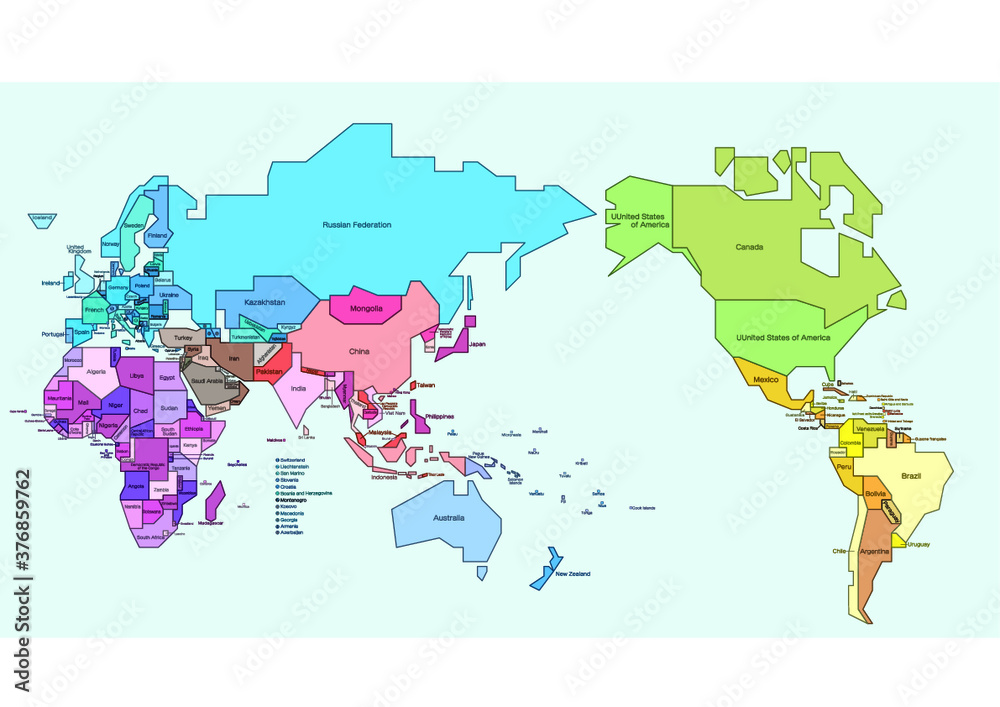 簡略化した世界地図 国別色分け 英字国名入り Stock Vector | Adobe Stock