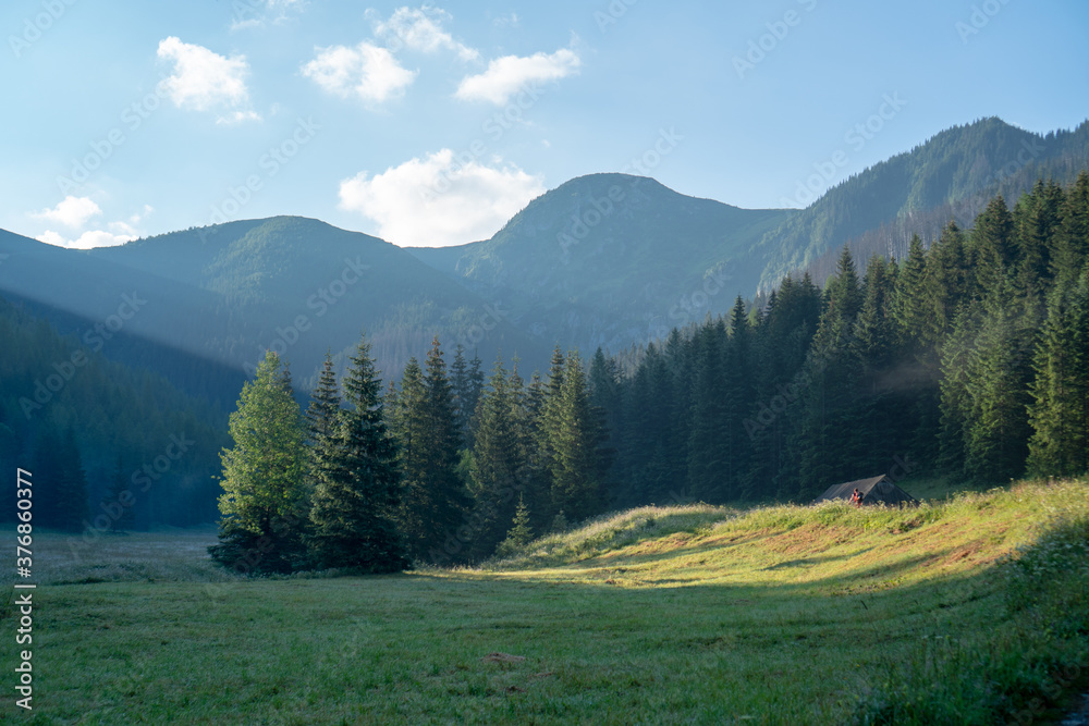 Morning scenery of Tatra mountains during summer time in Poland.