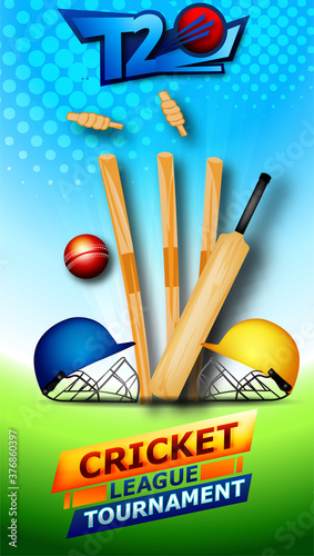 vector Illustration of cricket player ,Creative poster or banner design with background for Cricket Championship poster with illustration of batsman and bowler playing cricket championship 