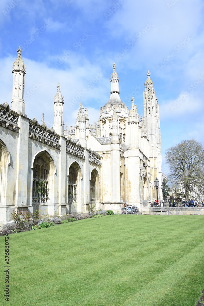 Cambridge university college gothic chapel and entrance facade architecture