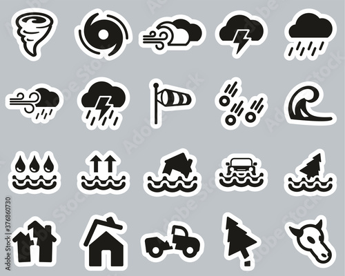 Tornado Or Hurricane Icons Black & White Sticker Set Big