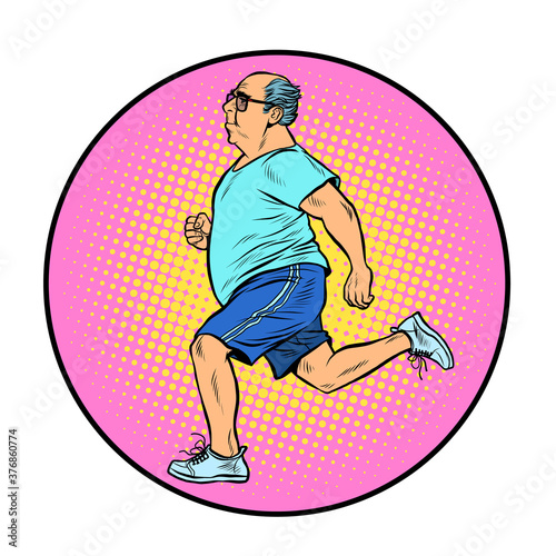 Adult fat man running, sports