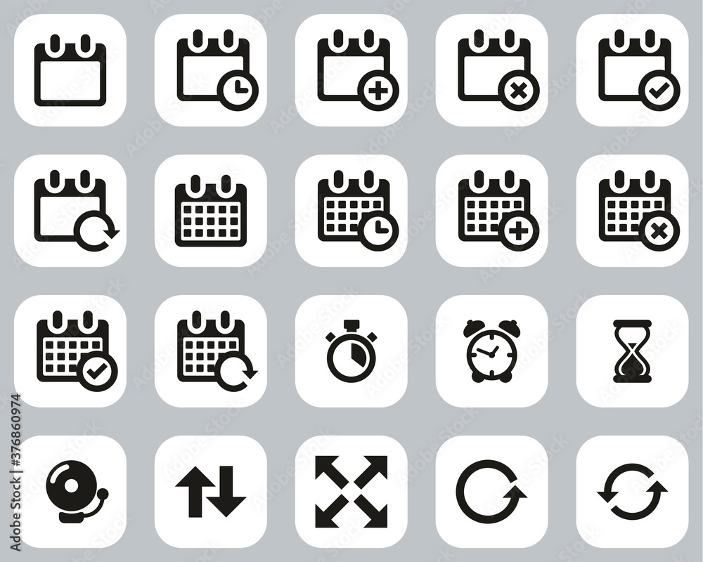 Time Or Schedule Icons Black & White Flat Design Set Big Time Or Schedule Icons Black & White Flat Design Set Big