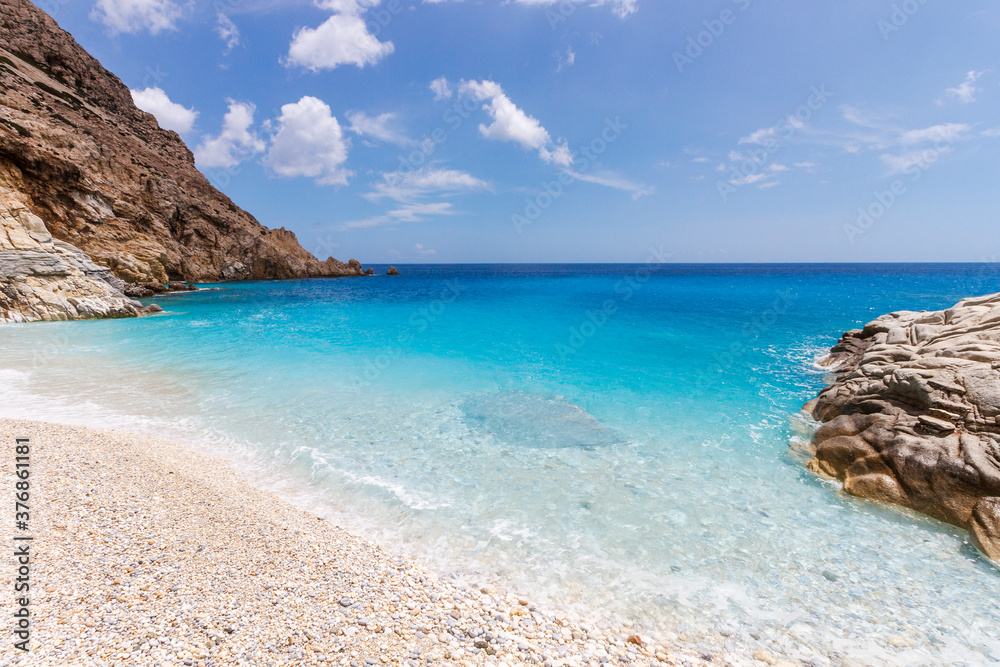 Ikaria island, Greece. This is the Seychelles beach, the most popular and famous beach on Ikaria, in the southernwest part of the island.