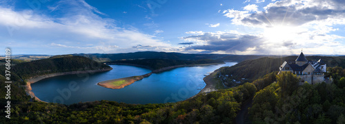 the edersee lake with castle waldeck in germany as high definition panorama