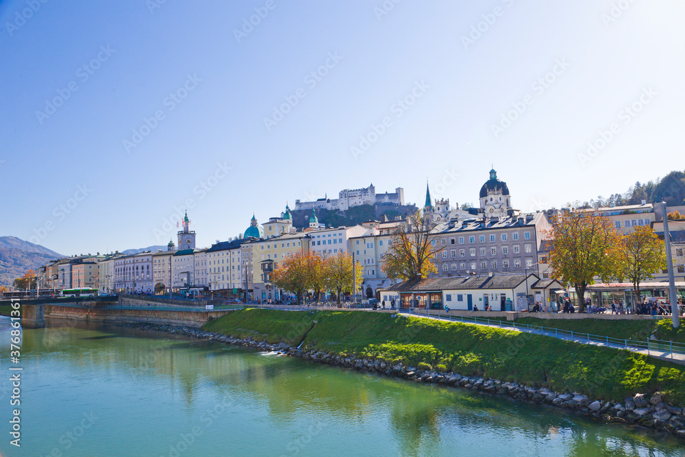 The river Salzach in the Historic town of Salzburg in Austria.
