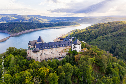 the edersee lake with castle waldeck in germany photo
