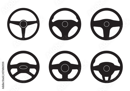 Steering wheel icon set. Car and driver logo templates. Vector illustration.