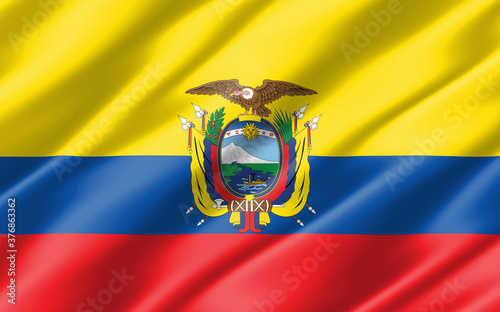 Silk wavy flag of Ecuador graphic. Wavy Ecuadorian flag illustration. Rippled Ecuador country flag is a symbol of freedom, patriotism and independence.