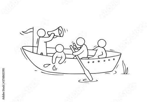 Sketch of little men sail by boat.