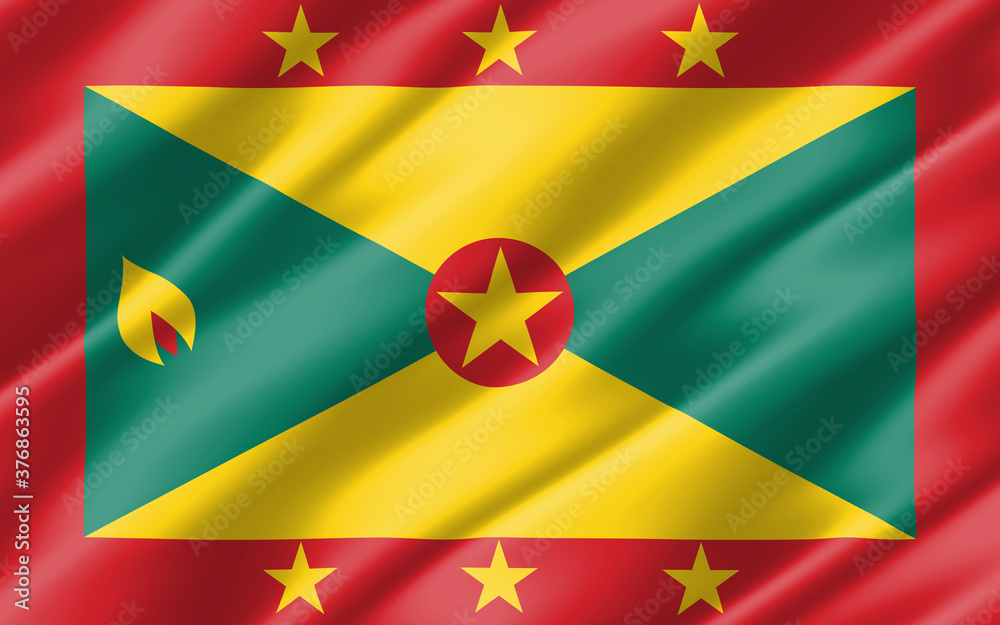 Silk wavy flag of Grenada graphic. Wavy Grenadian flag illustration. Rippled Grenada country flag is a symbol of freedom, patriotism and independence. Silk wavy flag of Grenada graphic. Wavy Grenadian flag illustration. Rippled Grenada country flag is a symbol of freedom, patriotism and independence.