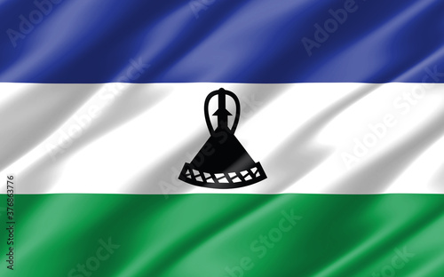 Silk wavy flag of Lesotho graphic. Wavy Basotho flag illustration. Rippled Lesotho country flag is a symbol of freedom, patriotism and independence.
