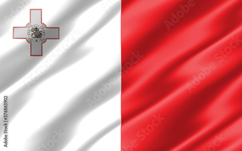 Silk wavy flag of Malta graphic. Wavy Maltese flag illustration. Rippled Malta country flag is a symbol of freedom, patriotism and independence.