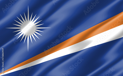 Silk wavy flag of Marshall Islands graphic. Wavy Marshallese flag illustration. Rippled Marshall Islands country flag is a symbol of freedom, patriotism and independence.