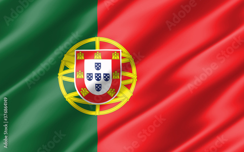 Silk wavy flag of Portugal graphic. Wavy Portugese flag illustration. Rippled Portugal country flag is a symbol of freedom, patriotism and independence.
