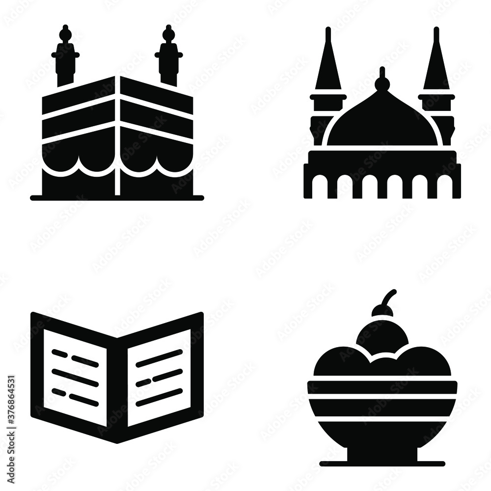 Fototapeta premium Religion and Islamic Solid Icons Set 