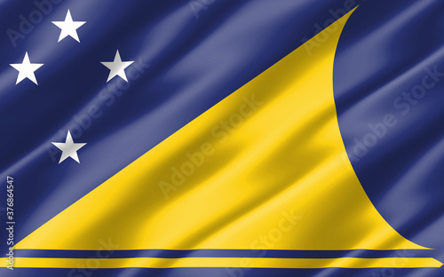 Silk wavy flag of Tokelau graphic. Wavy Tokelauan flag illustration. Rippled Tokelau country flag is a symbol of freedom, patriotism and independence.