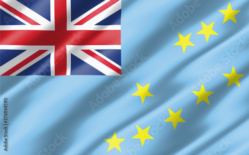 Silk wavy flag of Tuvalu graphic. Wavy Tuvaluan flag illustration. Rippled Tuvalu country flag is a symbol of freedom, patriotism and independence.
