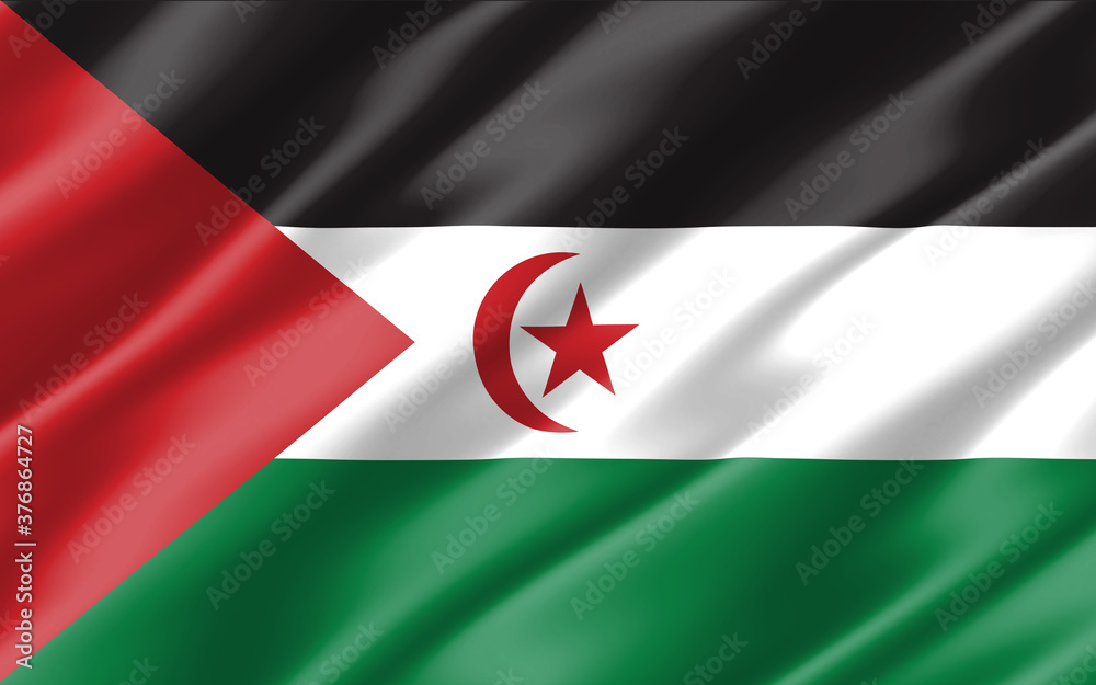 Silk wavy flag of Western Sahara graphic. Wavy Saharan flag illustration. Rippled Western Sahara country flag is a symbol of freedom, patriotism and independence. Silk wavy flag of Western Sahara graphic. Wavy Saharan flag illustration. Rippled Western Sahara country flag is a symbol of freedom, patriotism and independence.