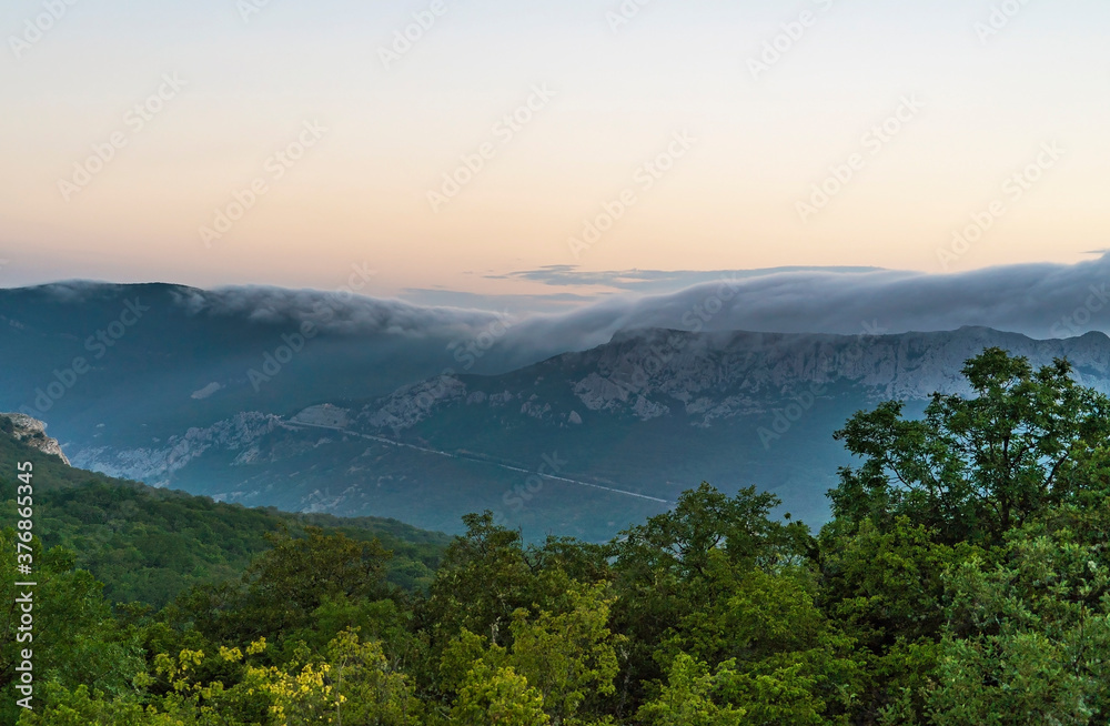 Mountain landscape at dawn .southern Crimean coast. Mountain landscape at dawn .southern Crimean coast.