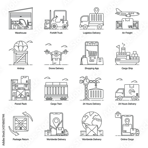 
Delivery Services Icons in Modern line Style Pack 
