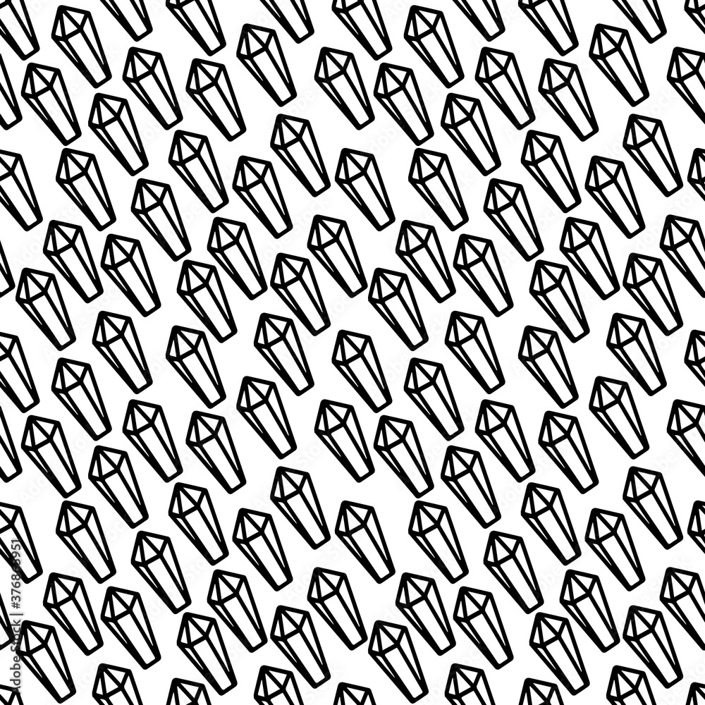 Black diamond crystal gemstone mineral geometric abstract seamless pattern. Outline style. Stone accessory decoration isolated on white background. Black diamond crystal gemstone mineral geometric abstract seamless pattern. Outline style. Stone accessory decoration isolated on white background.