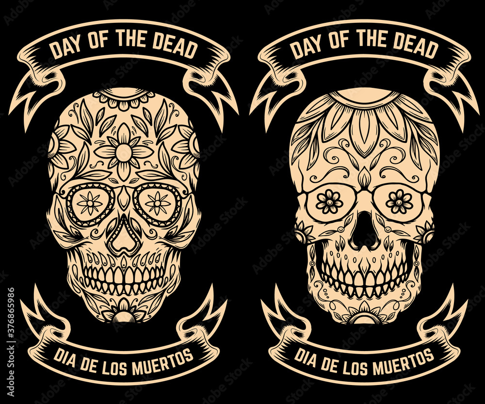 Illustration of mexican sugar skull. Design element for logo