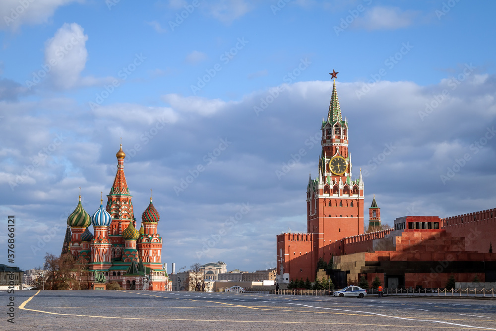 Fototapeta premium Covid-19, quarantine in Moscow, coronavirus in Russia. Empty Red Square without people