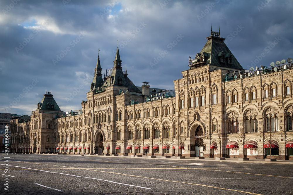 Covid-19, quarantine in Moscow, coronavirus in Russia. Empty Red Square without people