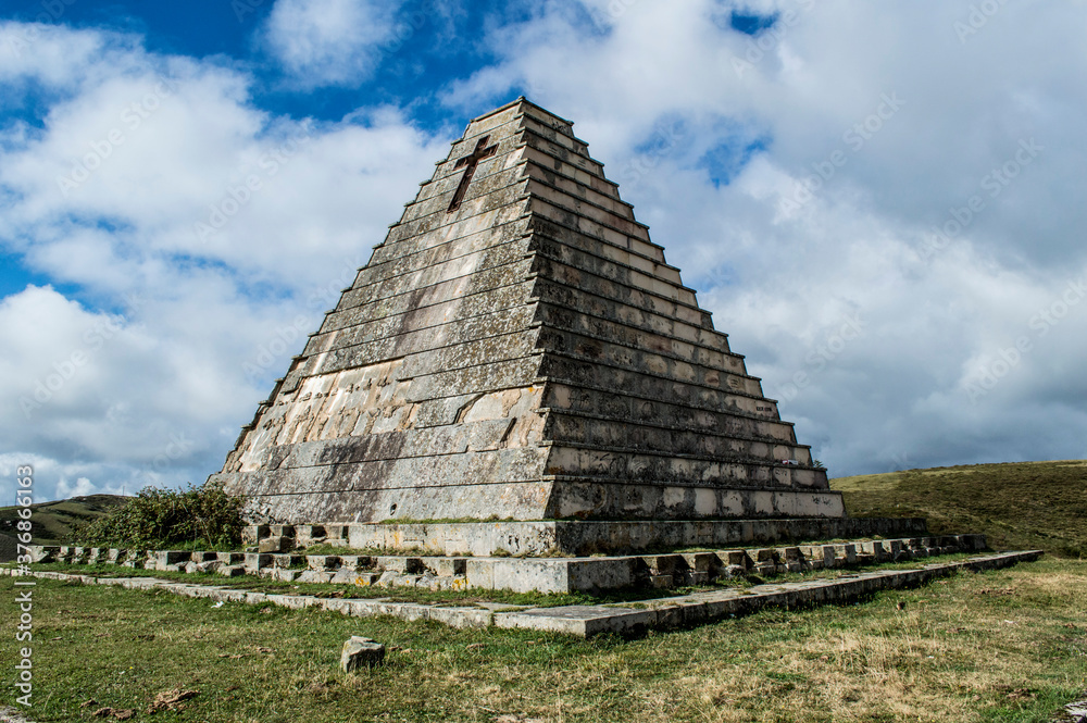 Puerto del Escudo, Cantabria, Spain, September 6, 2020. 
Pyramid, Mausoleum honoring Italian soldiers killed during the 1936 Spanish Civil War
