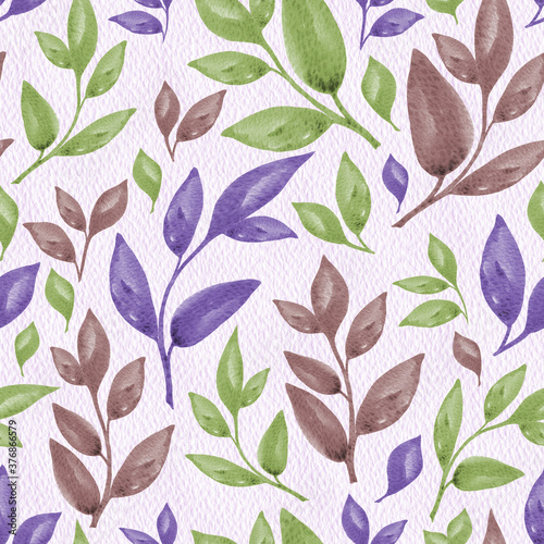 Vintage green and purple leaves seamless pattern