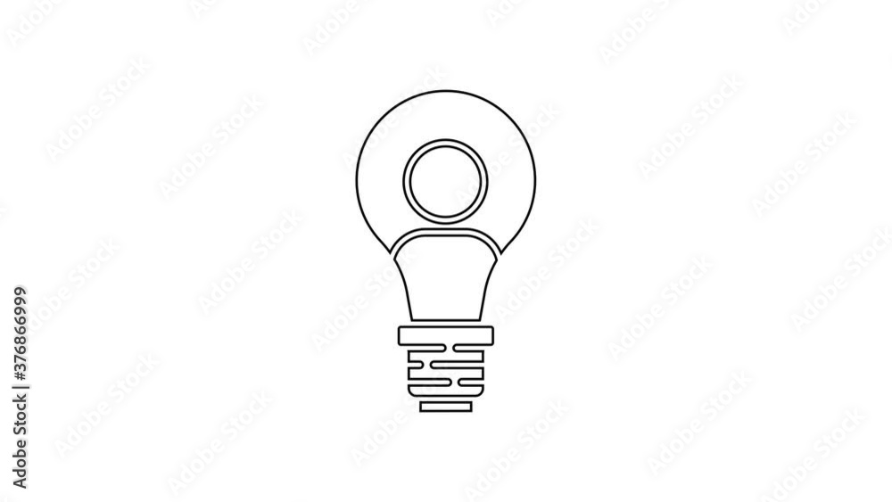 Black line Human head with lamp bulb icon isolated on white background. 4K Video motion graphic animation. Black line Human head with lamp bulb icon isolated on white background. 4K Video motion graphic animation.