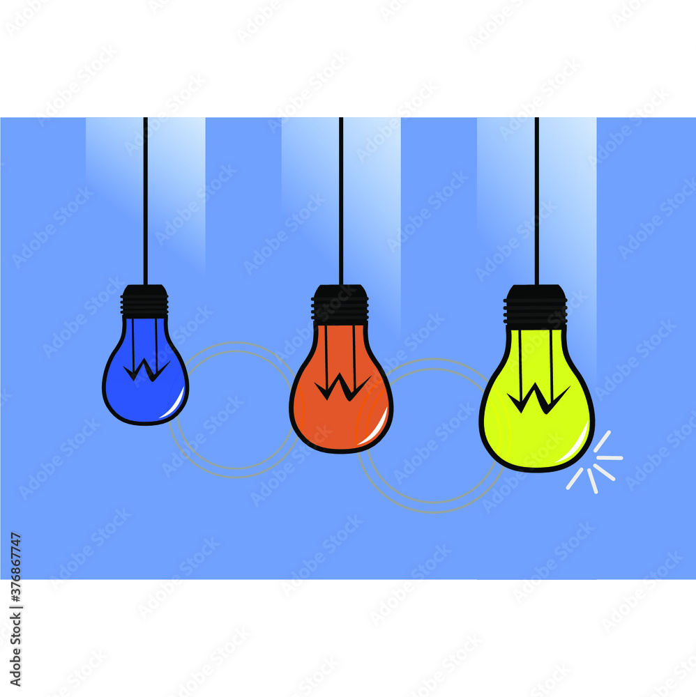 colorful light bulbs hanging on strings, idea, creative