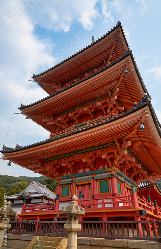 The three-storied pagoda on the hill at Kiyomizu-dera (Otowa-san) temple. Kyoto. Japan
