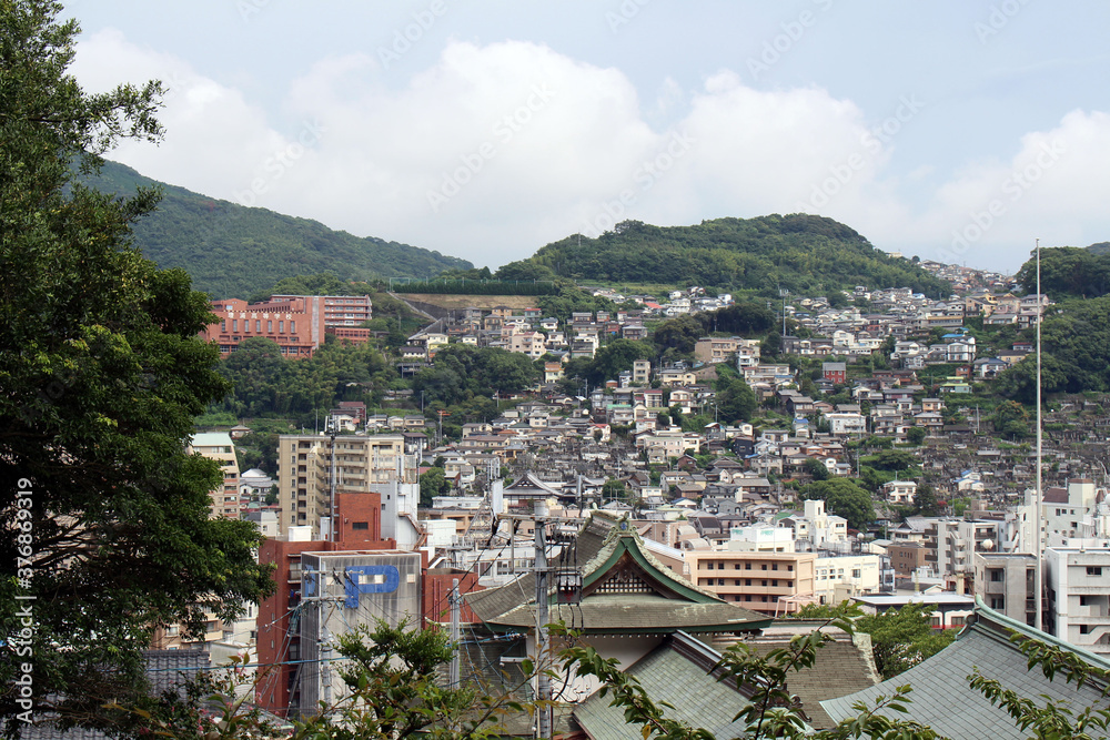 View of Nagasaki city as seen from the gate of Suwa Shrine