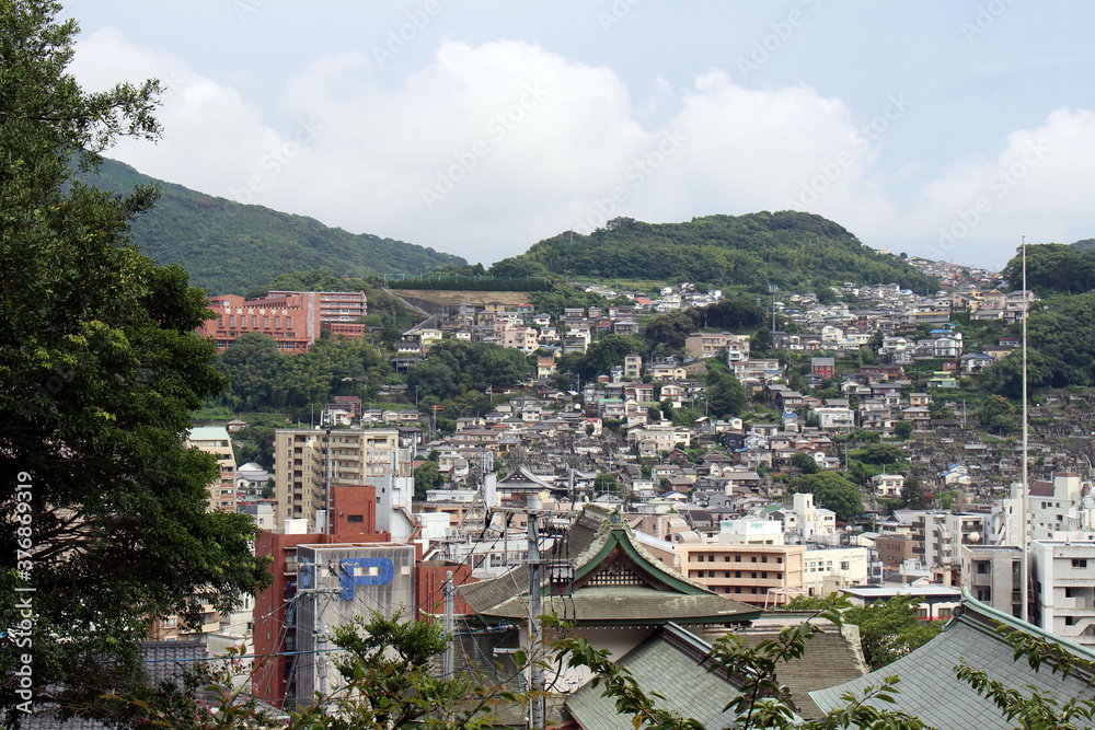 Obraz premium View of Nagasaki city as seen from the gate of Suwa Shrine