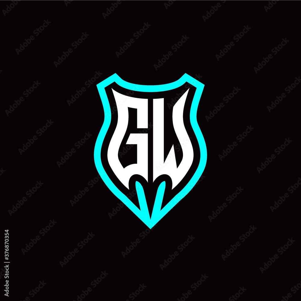Initial G W letter with shield modern style logo template vector