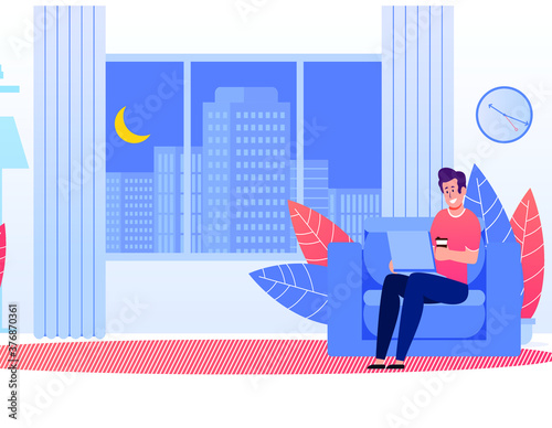 Person happily taking online classes. 
