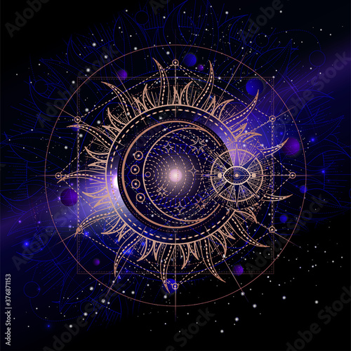 Vector illustration of Sacred geometric symbol against the space background.