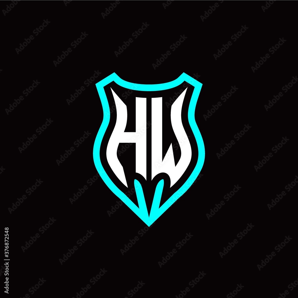 Initial H W letter with shield modern style logo template vector