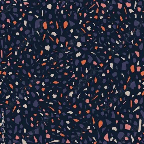 Colorful venetian terrazzo flooring imitation surface modern abstract seamless pattern. Minimalistic tile for interior decoration. Natural realistic marble texture with stone fra