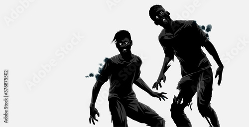 A couple of hungry and dangerous zombie characters out hunting. Vector illustration