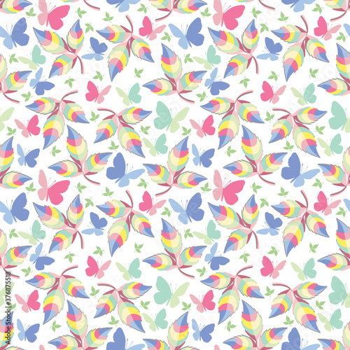 pattern design with colorful leaf ornament, copy space © Curut Design Store