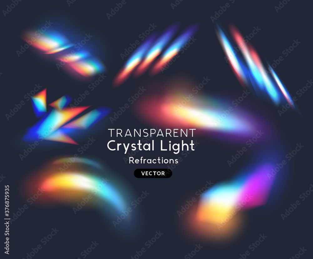 Crystal Rainbow Light Effects. Light streak overlay pattern designs. Vector illustration.