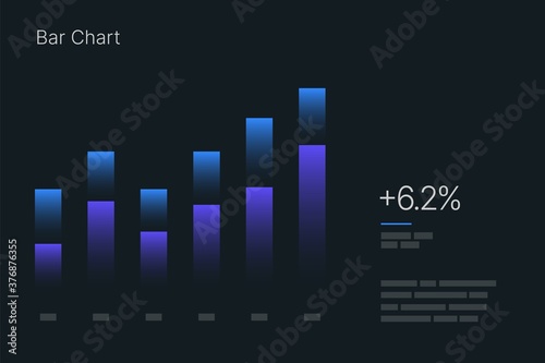 Bar Chart. Elements of infographics on a dark background. Use in presentation templates, mobile app and corporate report. Dashboard UI and UX Kit.