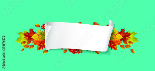 Greetings and gifts for the autumn and autumn season concept. Autumn background, poster and banner template with colorful autumn leaves.