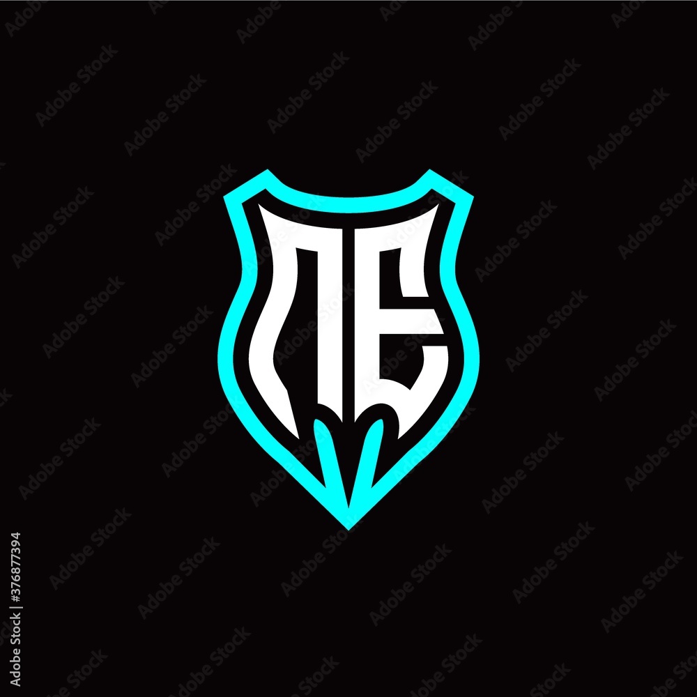 Initial N E letter with shield modern style logo template vector Initial N E letter with shield modern style logo template vector