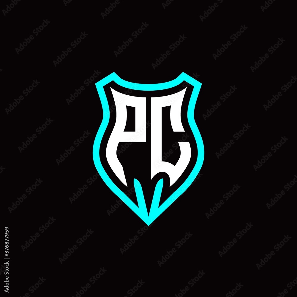 Initial P C letter with shield modern style logo template vector Initial P C letter with shield modern style logo template vector