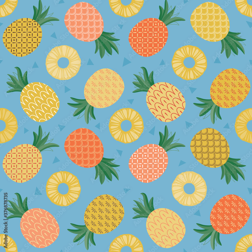 Pineapple pattern, seamless vector pattern with cute, colourful pineapples. Bright fruit repeat for fabrics, giftware, textiles. Pineapple pattern, seamless vector pattern with cute, colourful pineapples. Bright fruit repeat for fabrics, giftware, textiles.